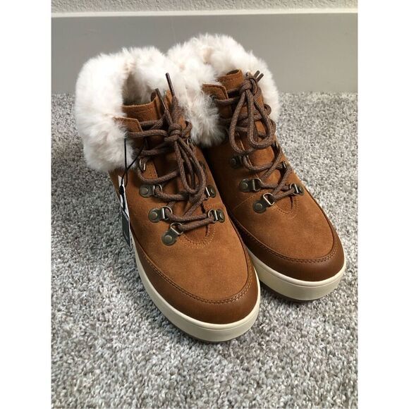 Koolaburra UGG Suede Tynlee Fuzzy Waterproof Boots Chestnut Women’s Size 8 - Picture 1 of 7